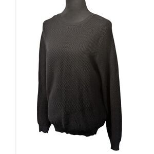 Massimo Dutti Black Cotton Silk Waffle Knit Crewneck Pullover Sweater, Men's Siz